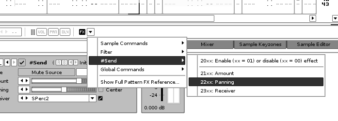 FX menu for send device